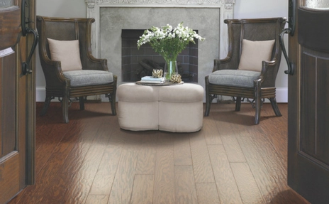 Rustic River flooring with fireplace